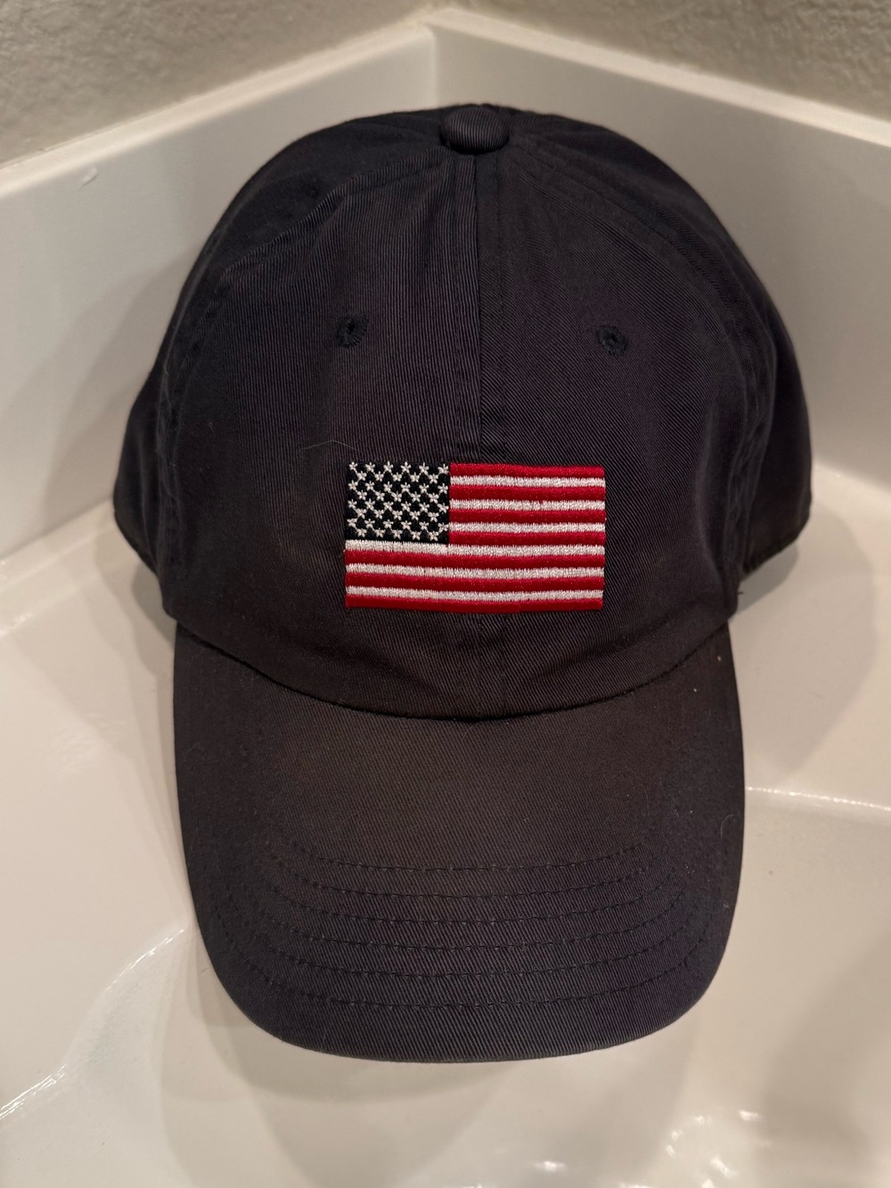 Vintage Banana Republic Navy Hat with Embroidered American Flag